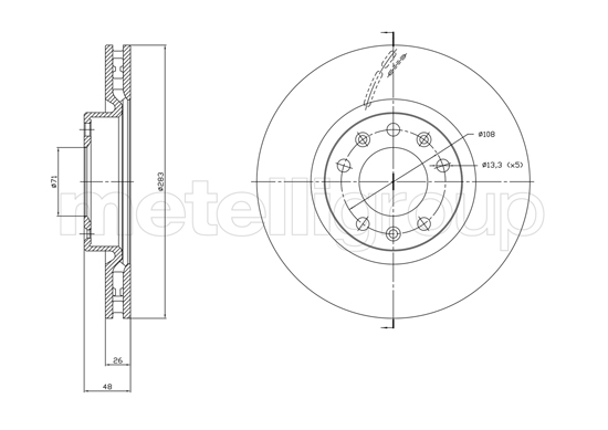 Metelli Bremsscheibe 231764C Belüftet 283Mm 26Mm Für Peugeot