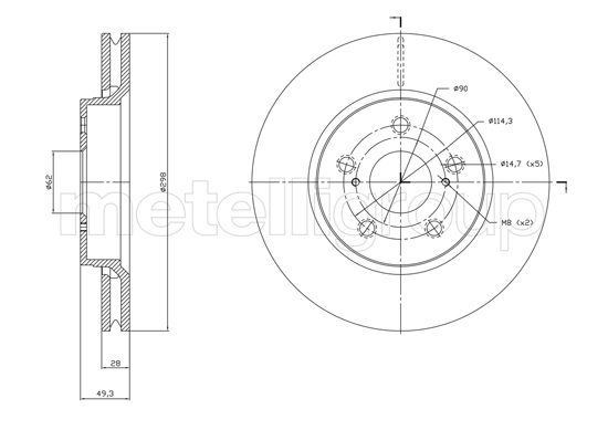 Metelli Bremsscheibe 231840C Belüftet 298Mm 28Mm Für Toyota