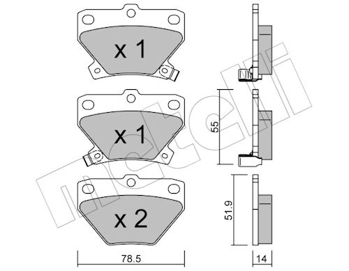 METELLI Bremsbelagsatz, Scheibenbremse hinten rechts links  für TOYOTA 04466-YZZD5 04466-52090 04466-20090 22-0424-0