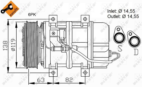 Klimakompressor 12 V Ø 119 mm DKS17CH NRF für u.a. VOLVO V70 - Bild 6