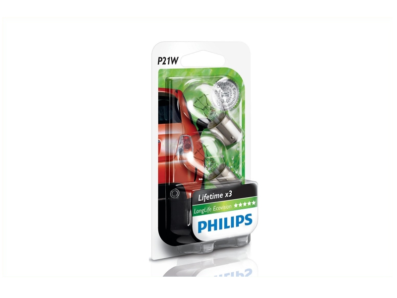 PHILIPS Glühlampe, Park-/Positionsleuchte P21W LongLife EcoVision 21W (2 Stk.) 12498llecob2 Kugellampe für HOBBYCAR Citroën Volvo Ford DAF Vaughall B