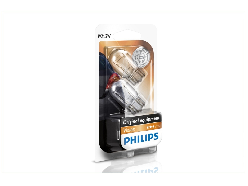 PHILIPS Glühlampe, Brems-/Schlusslicht W21/5W (2 Stk.) 12066b2 Glassockellampe für VW