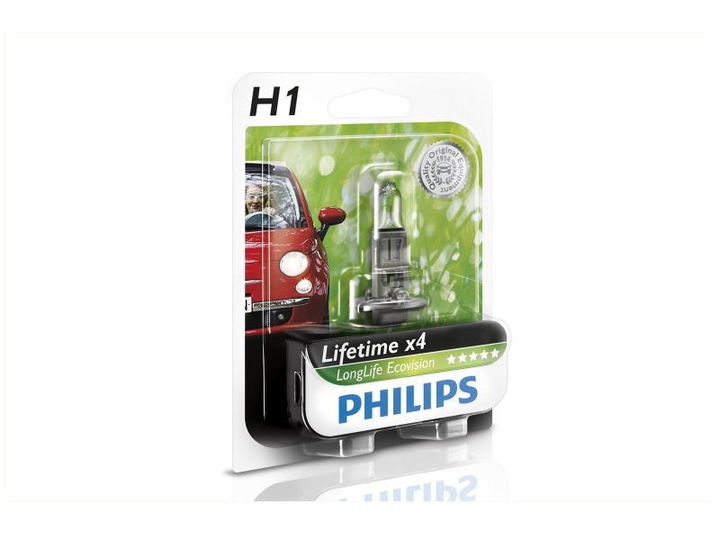 PHILIPS Glühlampe, Hauptscheinwerfer H1 LongLife EcoVision 55W (1 Stk.) 12258llecob1 für LAND ROVER Citroën Peugeot Volvo Ford DAF Opel ABARTH ALFA R