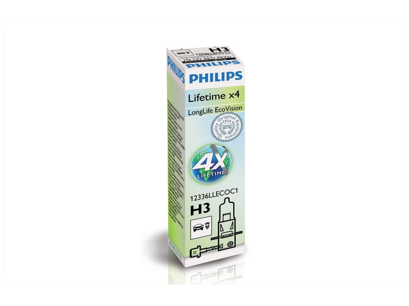 PHILIPS Glühlampe H3 LongLife EcoVision 55W (1 Stk.) 12336llecoc1 für LAND ROVER Volvo Peugeot Ford DAF Opel BMW (BRILLIANCE) IRMSCHER HOLDEN VW