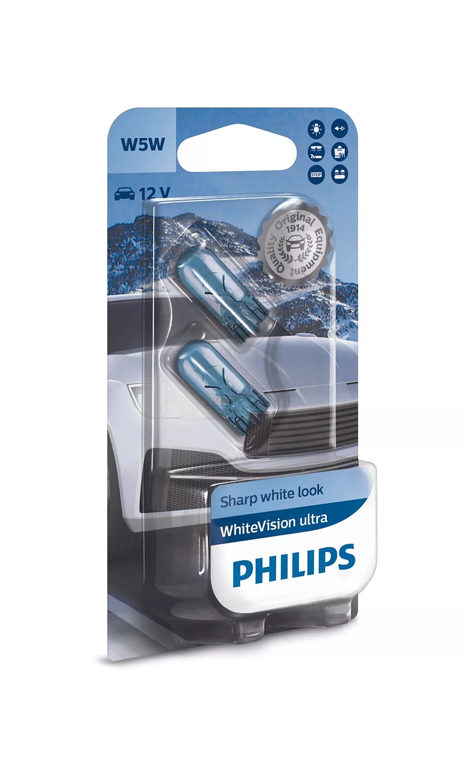 PHILIPS Glühlampe, Blinkleuchte W5W WhiteVision ultra (2 Stk.) 12961wvub2 Glassockellampe für Citroën DAF Ford BMW BAIC Audi VW LEXUS SEAT SMART MINI