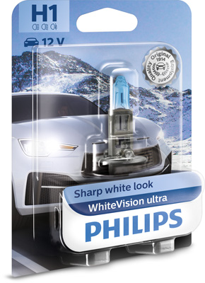 PHILIPS Glühlampe, Fernscheinwerfer H1 WhiteVision ultra (1 Stk.) 12258wvub1 für LAND ROVER Citroën Peugeot Volvo Ford DAF Opel ABARTH ALFA ROMEO IVE