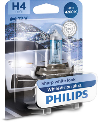 PHILIPS Glühlampe, Hauptscheinwerfer H4 WhiteVision ultra (1 Stk.) 12342wvub1 für Volvo LAND ROVER Citroën Ford DAF Opel Fiat HOLDEN GM M