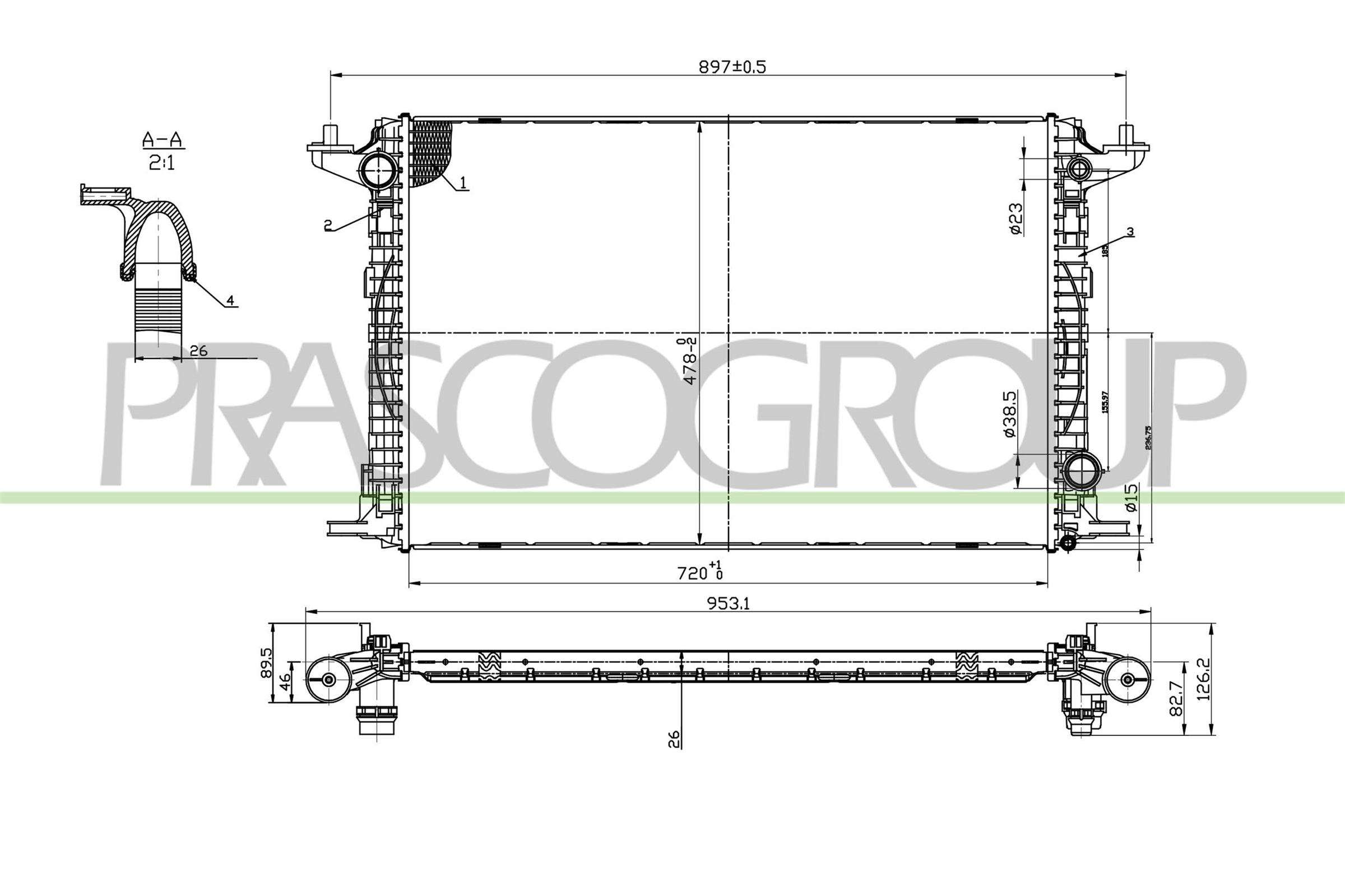 PRASCO Kühler, Motorkühlung ad026r004 für Audi