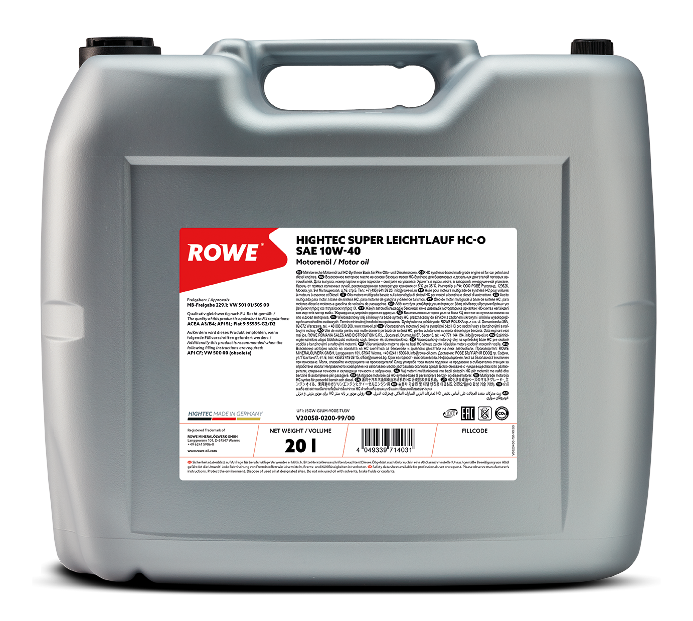 ROWE Motoröl HIGHTEC SUPER LEICHTLAUF HC-O SAE 10W-40 [20 L] 20058020099 20l