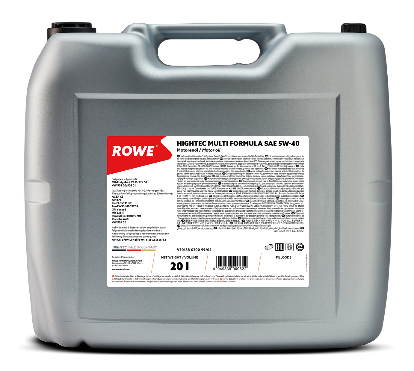 ROWE Motoröl HIGHTEC MULTI FORMULA SAE 5W-40 [20 L] 20138020099 20l