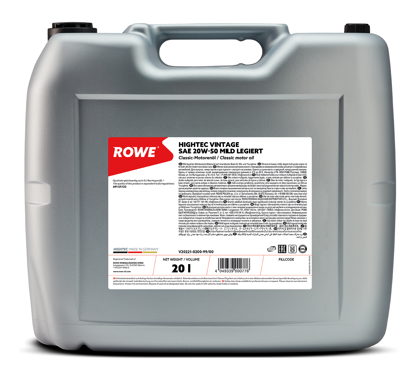 ROWE Motoröl HIGHTEC VINTAGE SAE 20W-50 MILD LEGIERT [20 L] 20221020099 20l