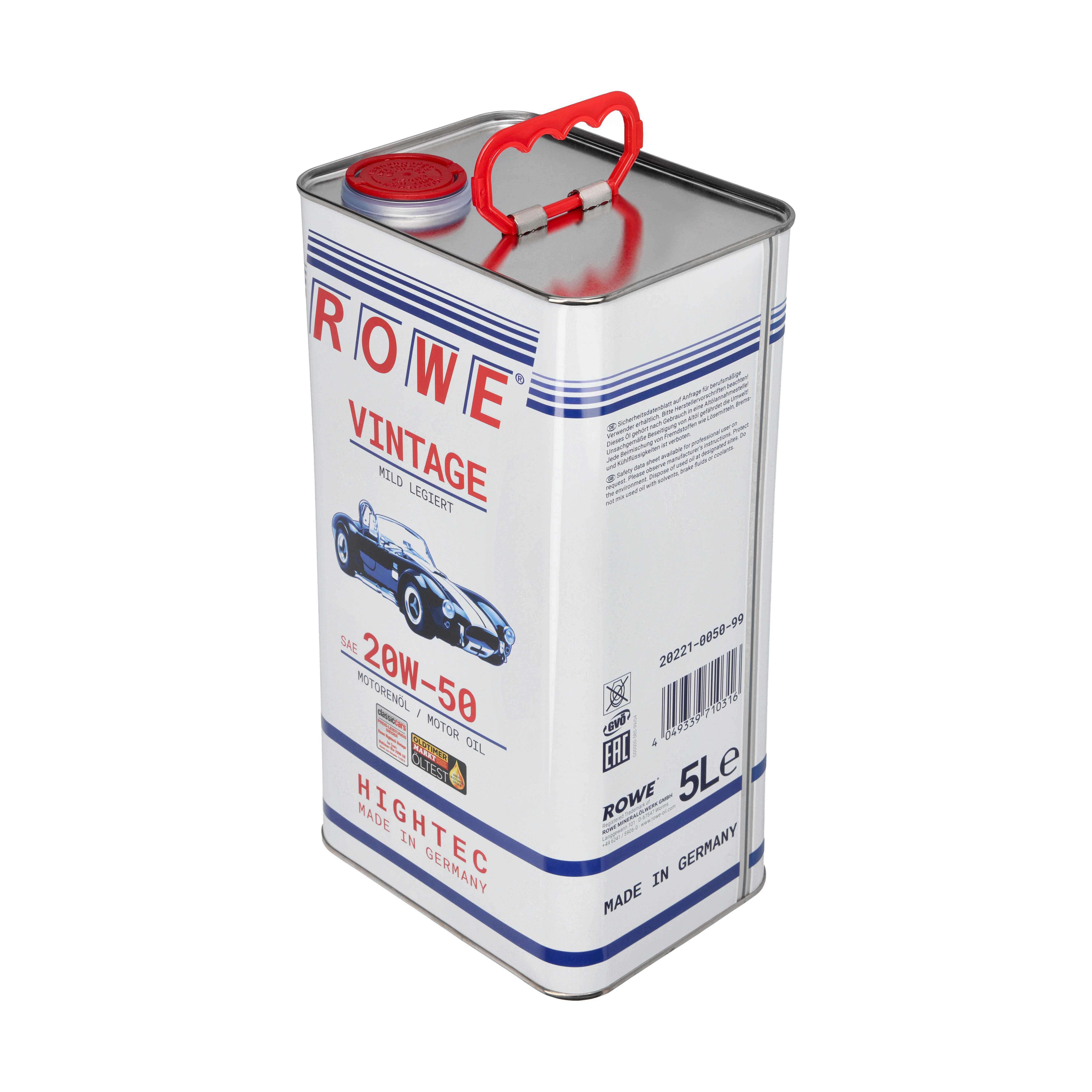 ROWE Motoröl HIGHTEC VINTAGE SAE 20W-50 MILD LEGIERT [5 L] 20221005099 5l
