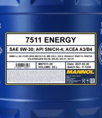 SCT - MANNOL Motorl "Mannol Energy 5W-30 [20L] ", Art.-Nr. MN7511-20