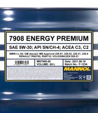 SCT - MANNOL Motorl "Mannol Energy Premium 5W-30 [60L] ", Art.-Nr. MN7908-60