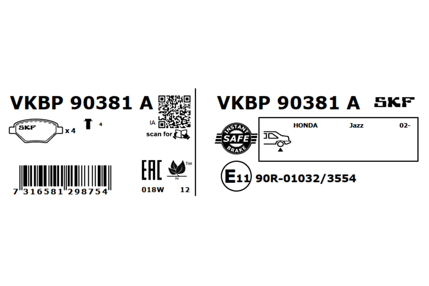 Bremsbeläge VKBP 90381 A SKF für HONDA CRX III CIVIC V Hatchback JAZZ III - Bild 6