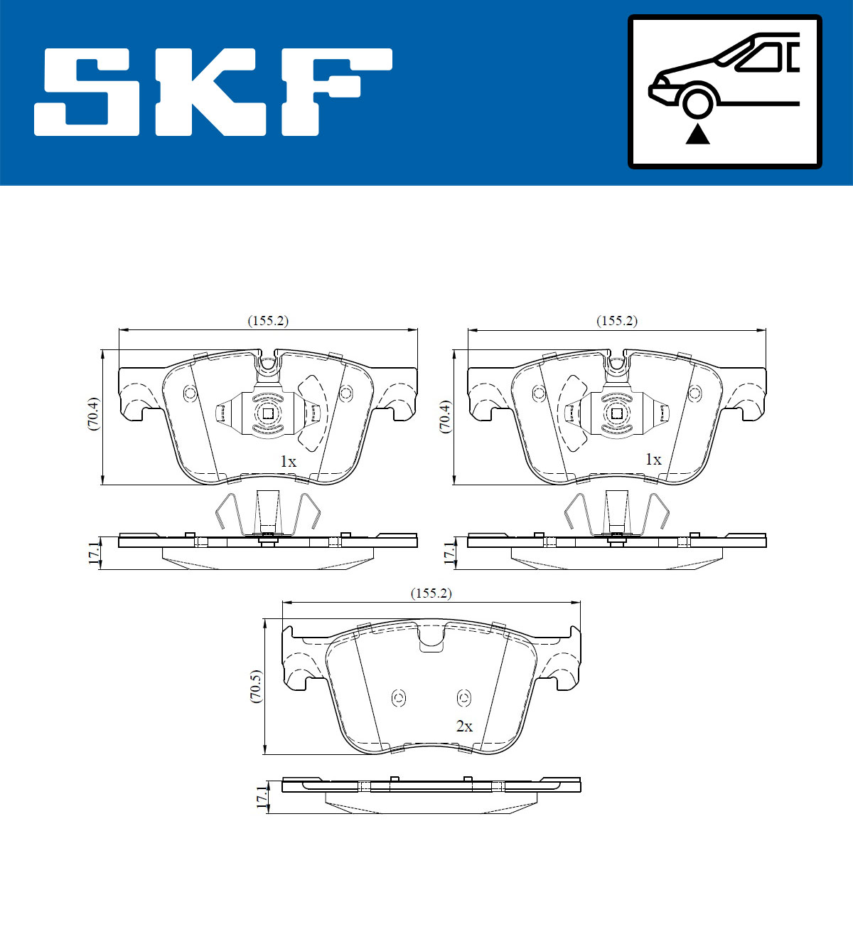 SKF Scheibenbremse Bremsbelag VKBP 80085-4er Set - Position Vorderachse Höhe 78 mm Länge 171 mm Breite 131 mm Dicke 17,1 mm - OE Qualität - Bild 7