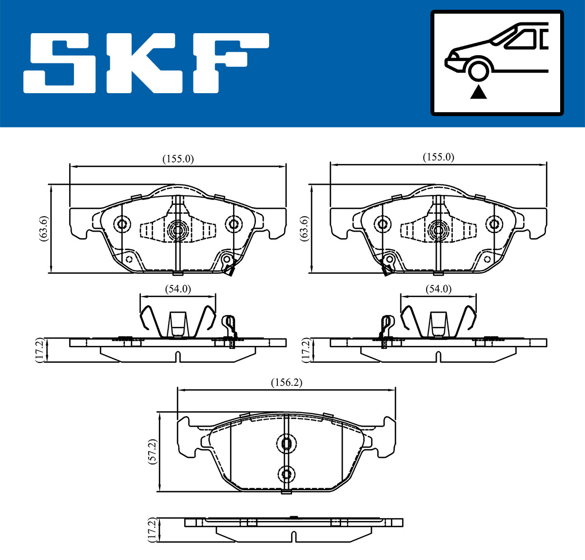 SKF Scheibenbremse Bremsbelag VKBP 80320 A - 4er Set - Position Vorderachse Höhe 93 mm Länge 203 mm Breite 131 mm Dicke 17,2 mm - OE Qualität - Bild 6