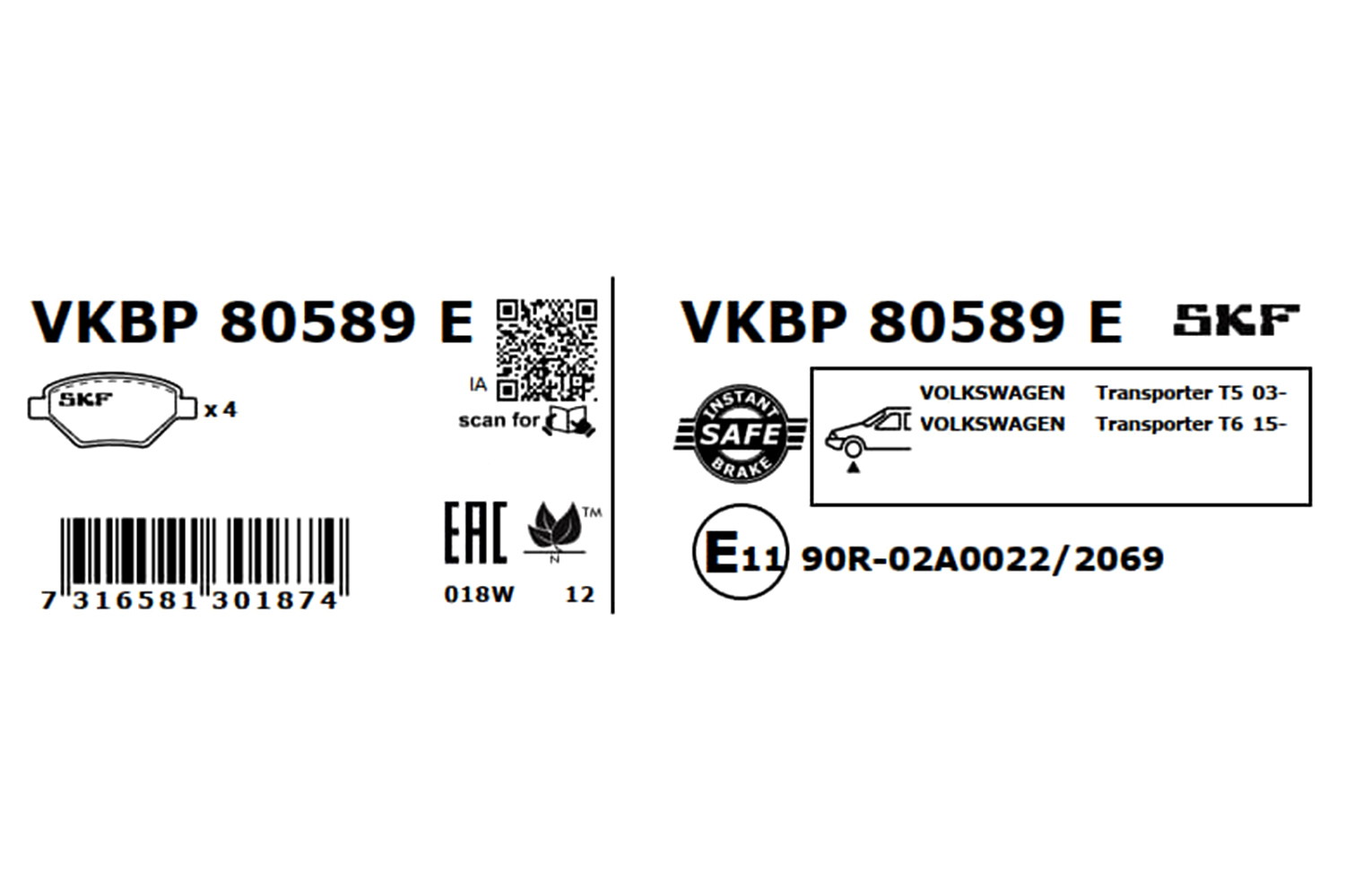Skf Bremsbelagsatz, Scheibenbremse Vkbp 80589 E Für Vw - Bild 6