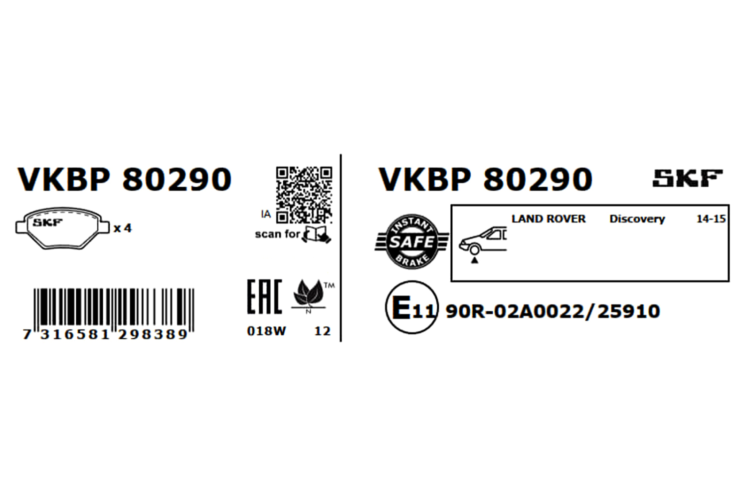 Bremsbeläge VKBP 80290 SKF für LAND ROVER RANGE ROVER EVOQUE DISCOVERY SPORT - Bild 7