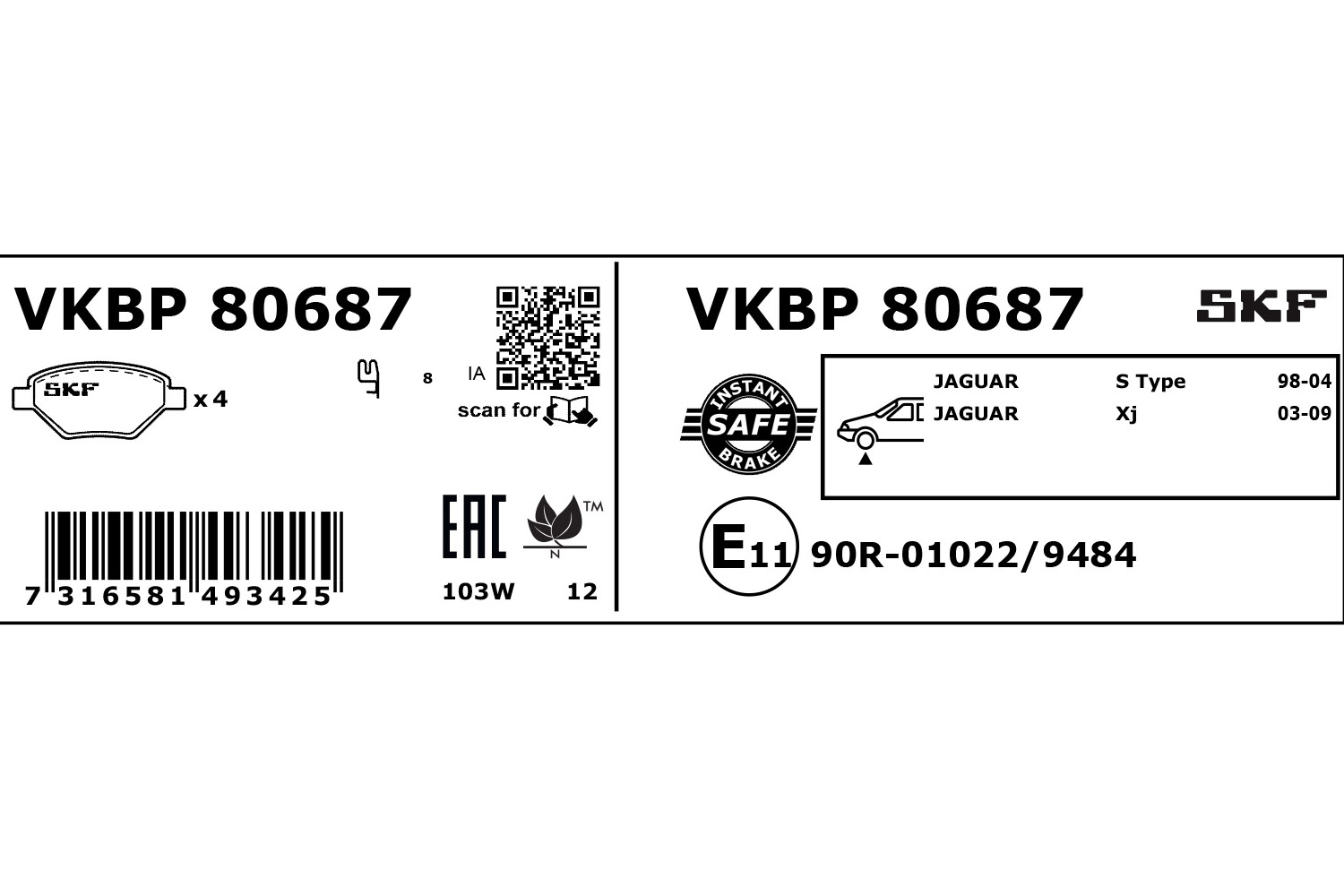 Skf Bremsbelagsatz, Scheibenbremse [Hersteller-Nr. VKBP80687] für Jaguar - Bild 5