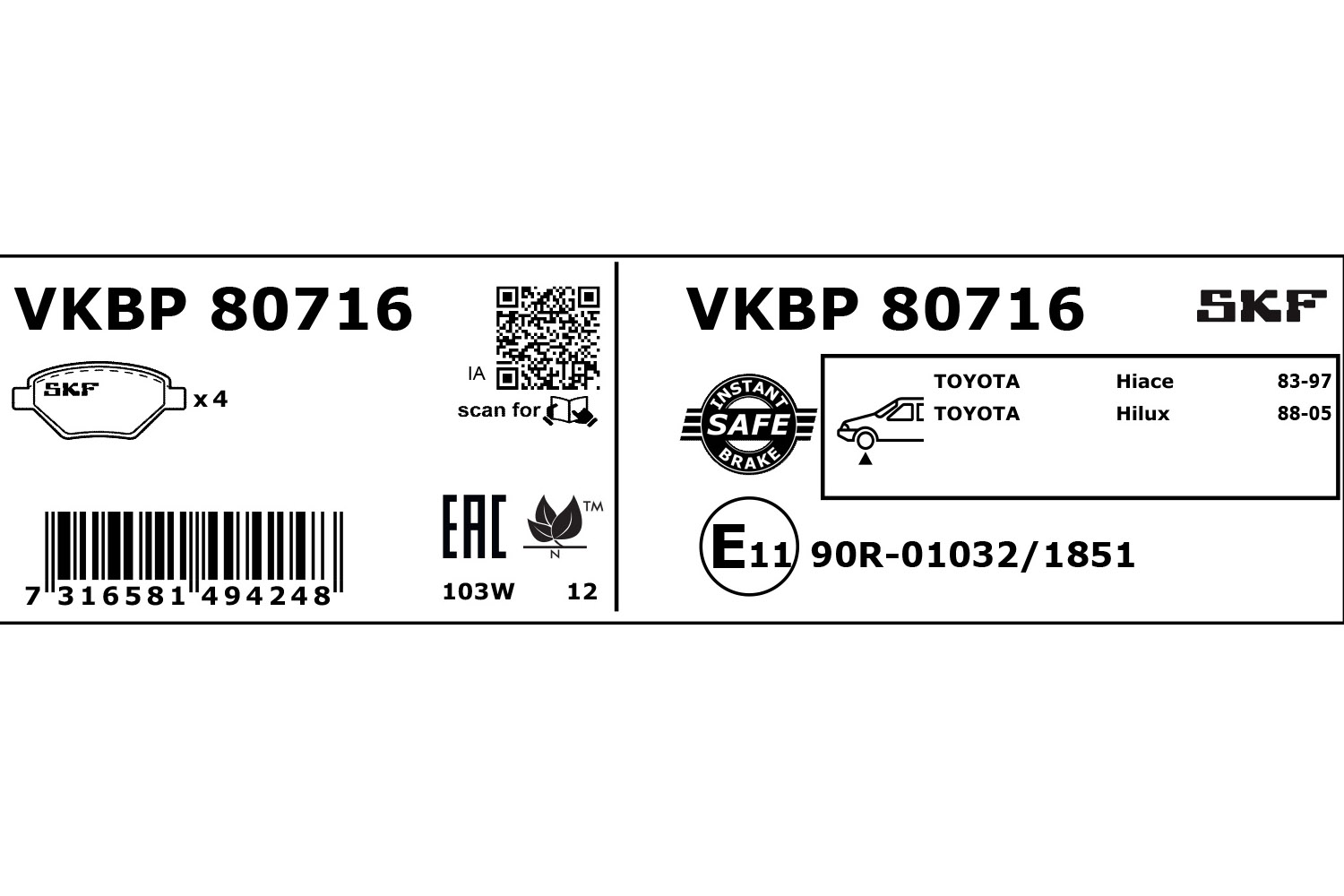 Skf Scheibenbremse Bremsbelag Vkbp 80716-4Er Set - Position Vorderachse Höhe 77 Mm Länge 154 Mm Breite 83 Mm Dicke 15,5 Mm - Oe Qualität - Bild 5