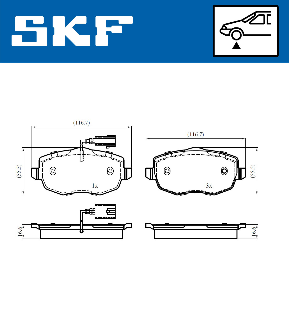 SKF Scheibenbremse Bremsbelag VKBP 80756 E - 4er Set - Position Vorderachse Höhe 77 mm Länge 134 mm Breite 83 mm Dicke 16,5 mm - OE Qualität - Bild 5
