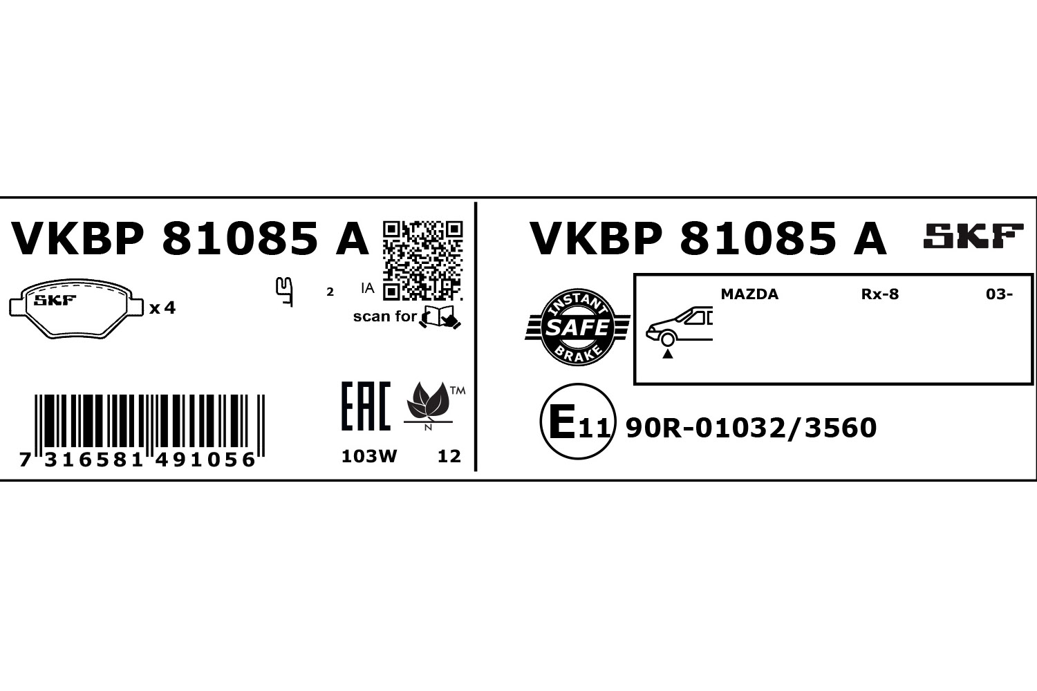 Skf Bremsbelagsatz, Scheibenbremse Vkbp 81085 A Für Mazda - Bild 5