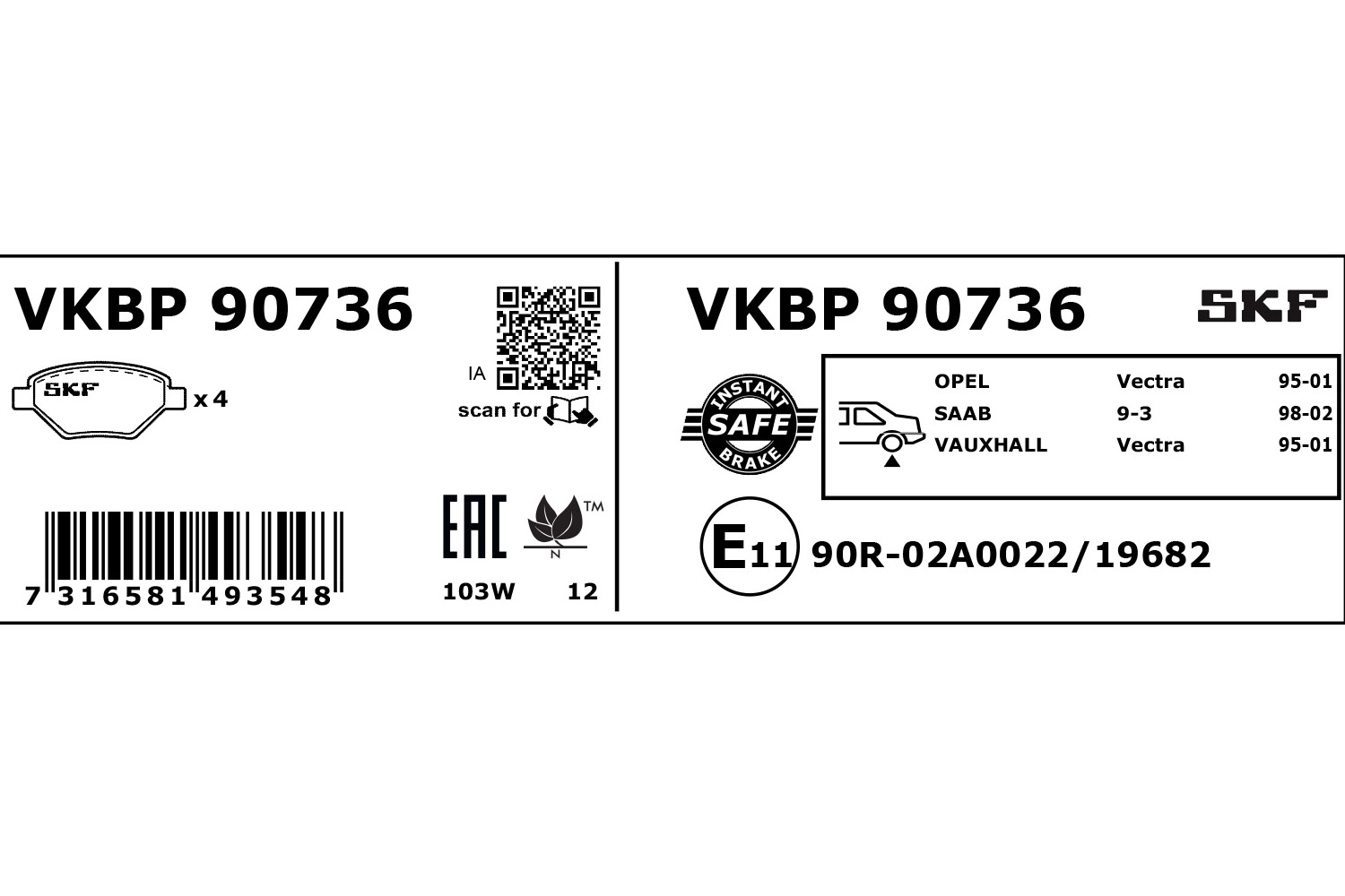 Skf Bremsbelagsatz, Scheibenbremse [Hersteller-Nr. VKBP90736] für Saab, Opel - Bild 4
