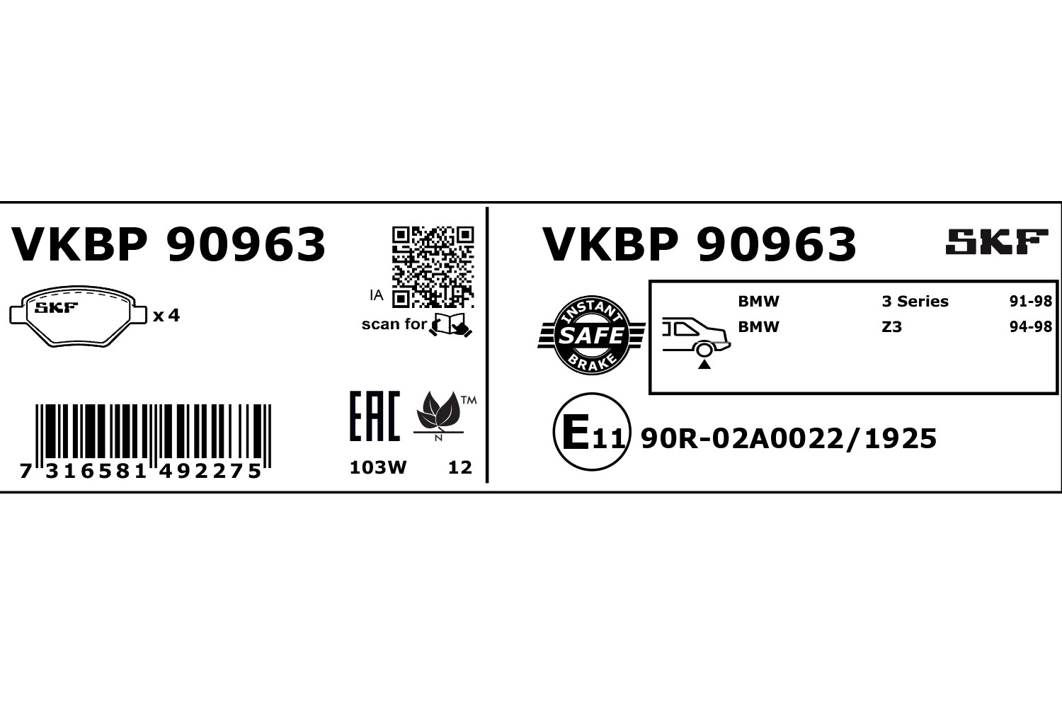 Skf Bremsbelagsatz, Scheibenbremse Vkbp 90963 Für Bmw - Bild 5