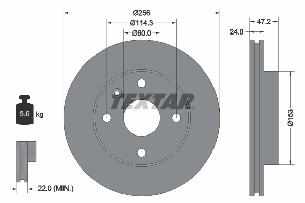 Textar Bremsscheibe 92133600 256Mm 24Mm Für Buick (Sgm) Baojun (Sgmw) Daewoo Suzuki