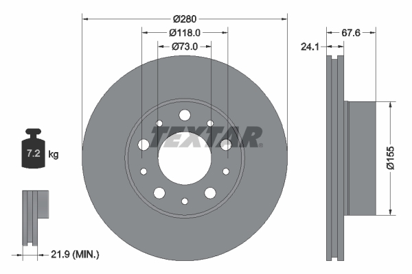 Textar Bremsscheibe 92275105 280Mm 24Mm Für Citroën Peugeot Fiat
