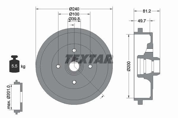 Textar Bremstrommel 94006700 Für Audi Skoda Vw (Faw) Seat