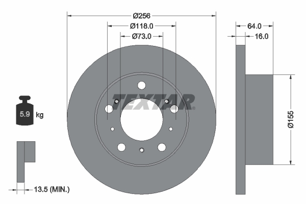 Textar Bremsscheibe 92034400 256Mm 16Mm Für Citroën Peugeot Alfa Romeo Fiat
