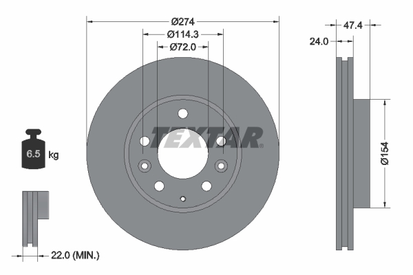 Textar Bremsscheibe 92110400 274Mm 24Mm Für Mazda Faw Besturn (Faw)