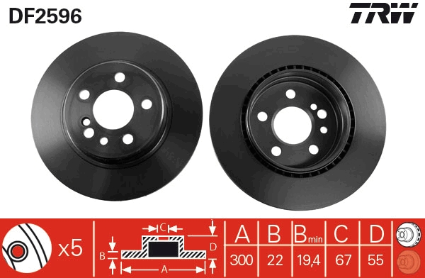 Trw Bremsscheibe Df2596 300Mm 22Mm Für Mercedes
