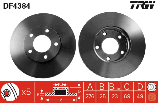 Trw Bremsscheibe Df4384 Belüftet 278Mm 25Mm Für Mazda (Changan)