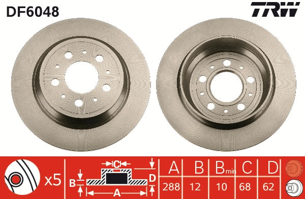 Trw Bremsscheibe Df6048 Voll 288Mm 12Mm Für Volvo