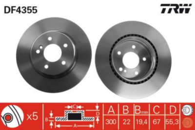 Trw Bremsscheibe Df4355 300Mm 22Mm Für Mercedes