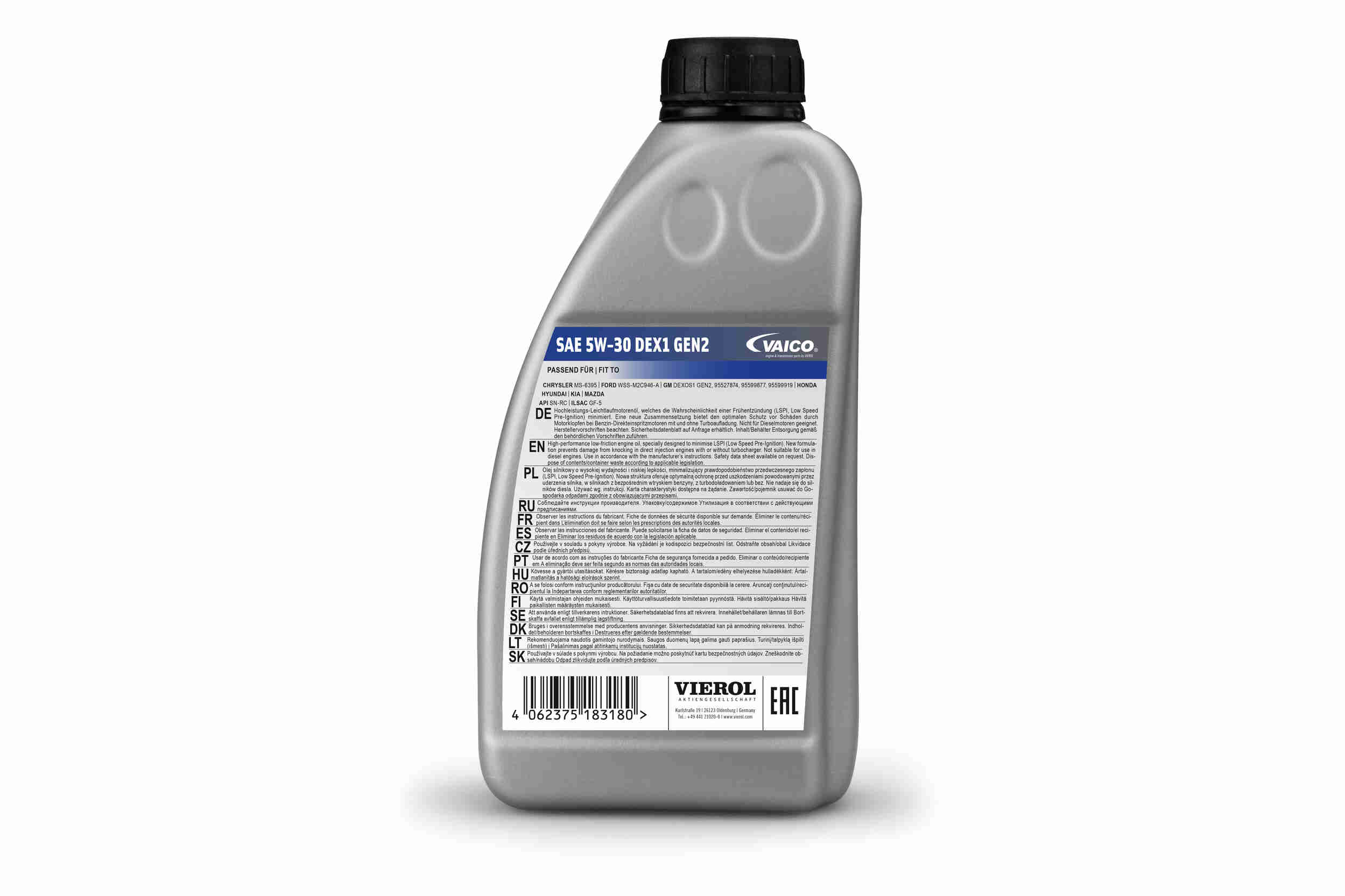 VAICO Schaltgetriebeöl Motoröl SAE 5W-30 DEX1 GEN2 [1 L] v600390 1l für Vaughall GM Opel DODGE JEEP Fiat Chrysler Ford