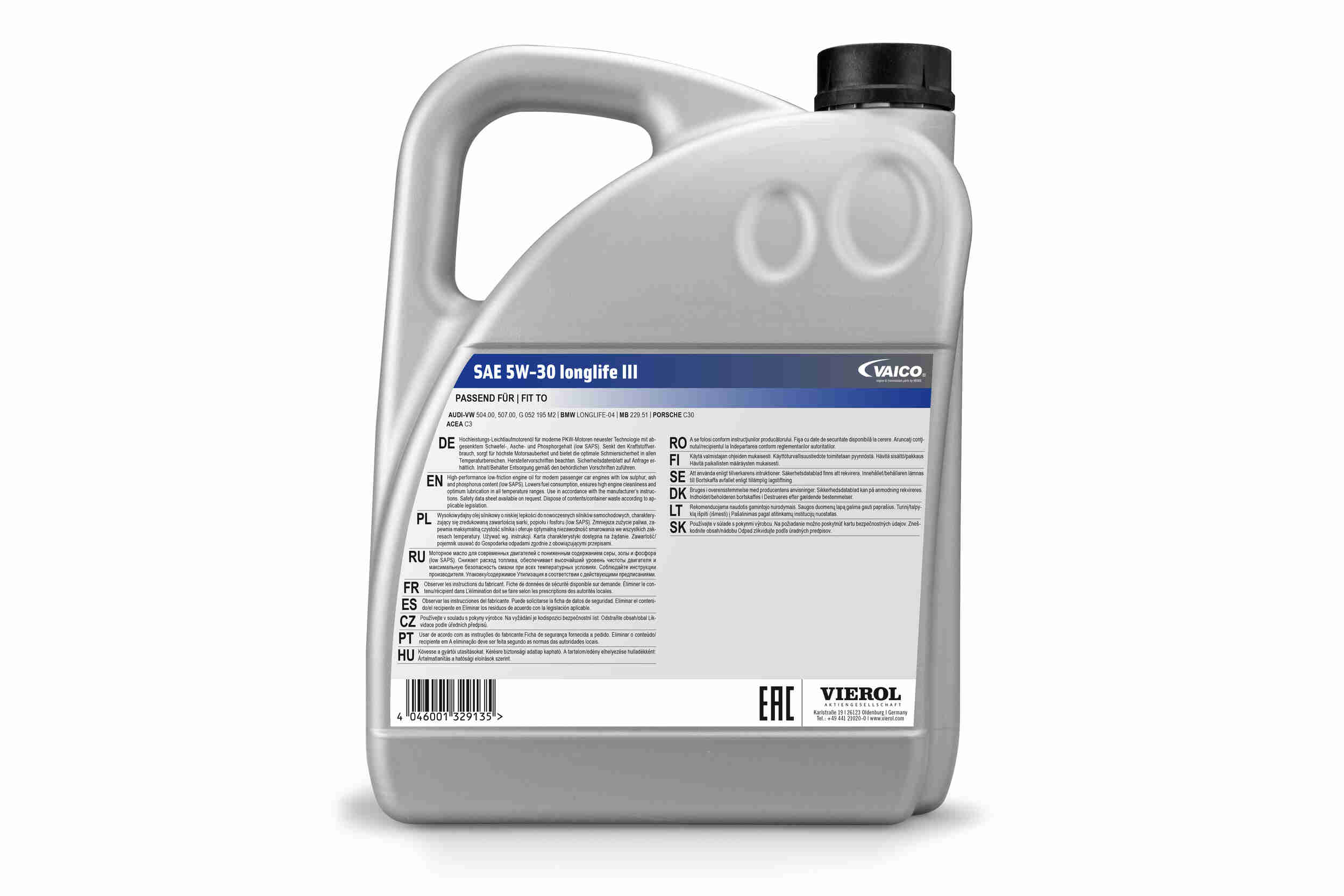 VAICO Motoröl SAE 5W-30 Longlife III [5 L] v600054 5l für Mercedes SEAT VW BMW Porsche Audi Skoda MINI