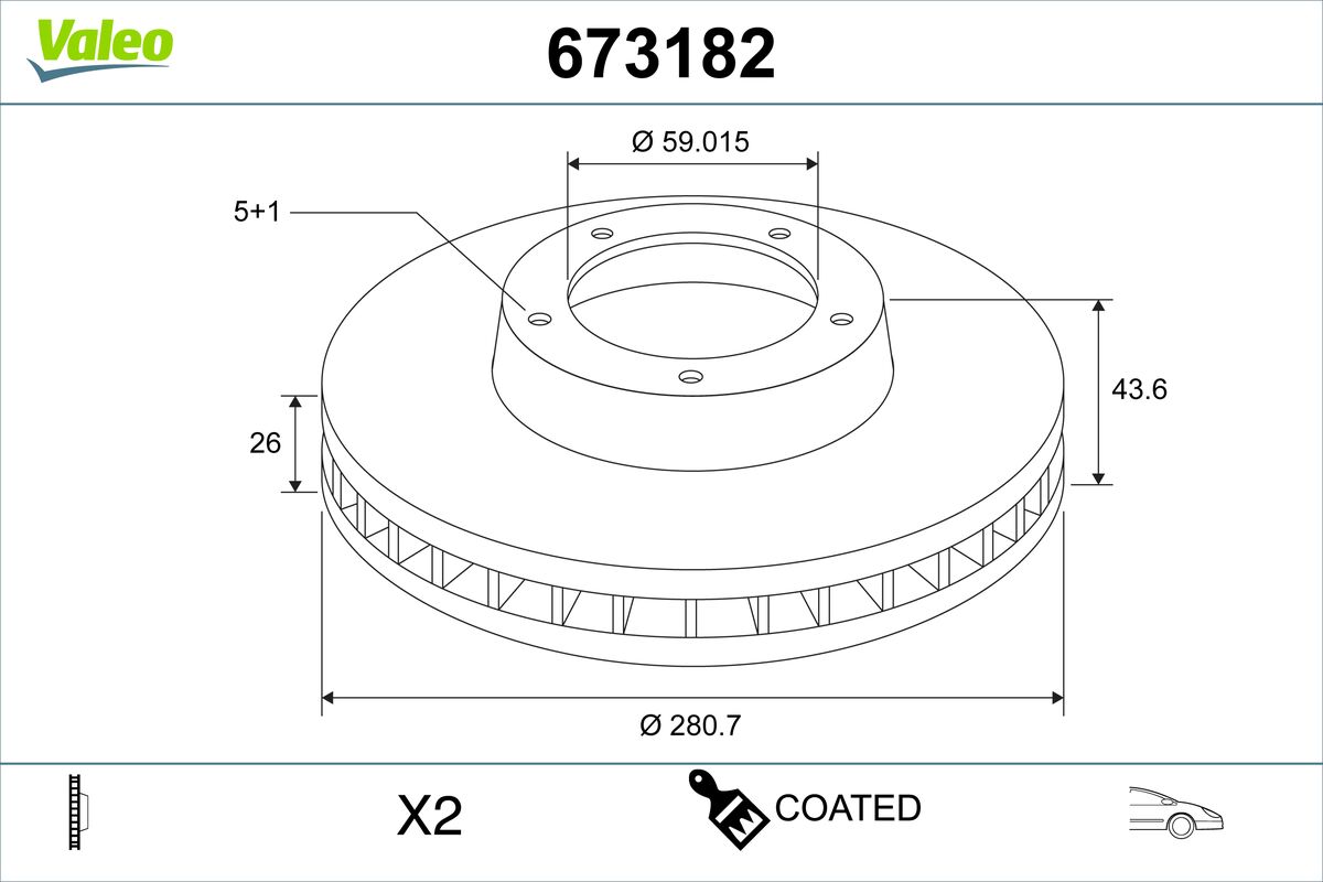 Valeo Bremsscheibe 673182 Vorderachse Belüftet 281Mm 26Mm Für Lancia Peugeot Citroën