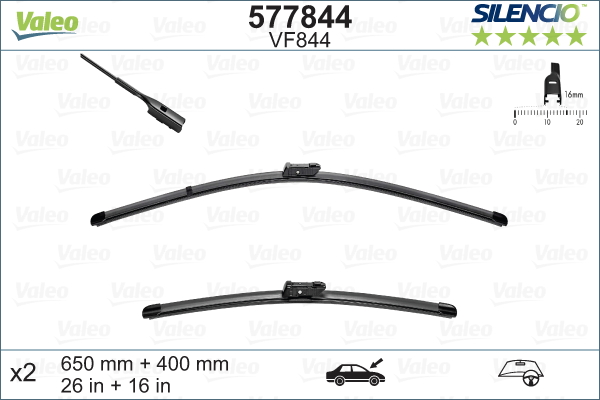 VALEO Wischblatt SILENCIO FLAT BLADE SET 577844 vorne für SEAT Citroën