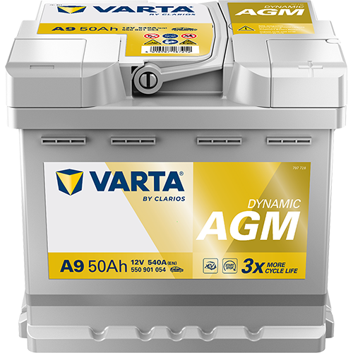 VARTA Starterbatterie DYNAMIC AGM 12 V, 50 Ah, 540 A 550901054k262 12V 68Ah 540A für Opel Ford Mercedes MG CHEVROLET Volvo BMW GEELY Citroën HYU
