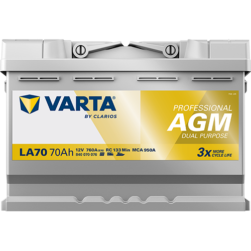 VARTA Starterbatterie PROFESSIONAL DUAL PURPOSE AGM 12 V, 70 Ah, 760 A 840070076k312 12V 68Ah 760A