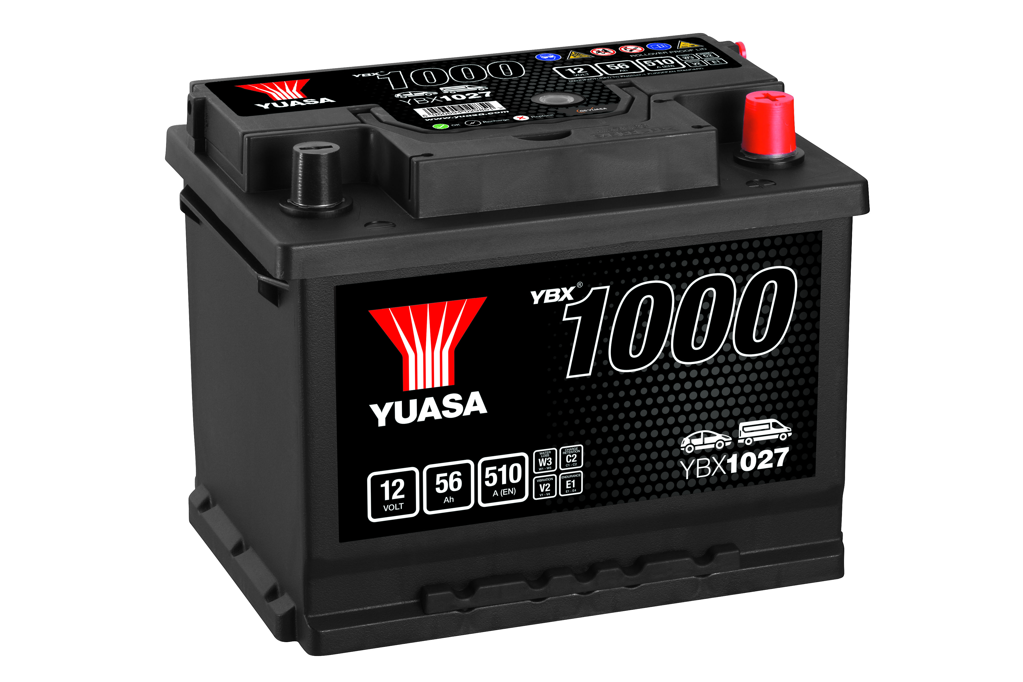 YUASA Starterbatterie YBX1000 SMF 12 V, 56 Ah, 510 A ybx1027 12V 68Ah 510A für Citroën/Peugeot Opel Vaughall Volvo Mercedes TALBOT KIA BMW NISSA