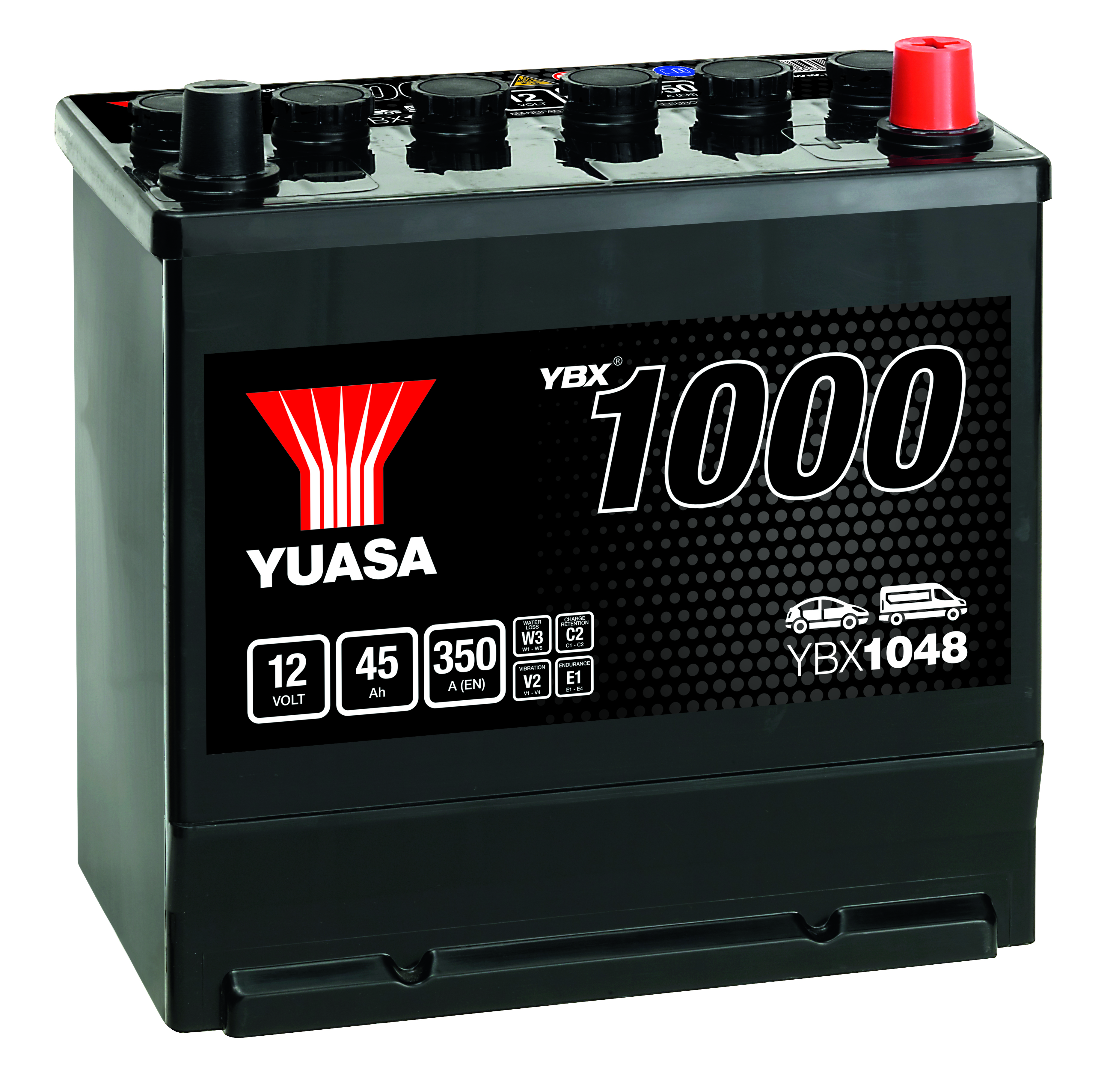 YUASA Starterbatterie YBX1000 SMF 12 V, 45 Ah, 350 A ybx1048 12V 68Ah 350A für Citroën/Peugeot Ford KIA ROVER NISSAN RENAULT HYUNDAI TOYOTA Suzuki