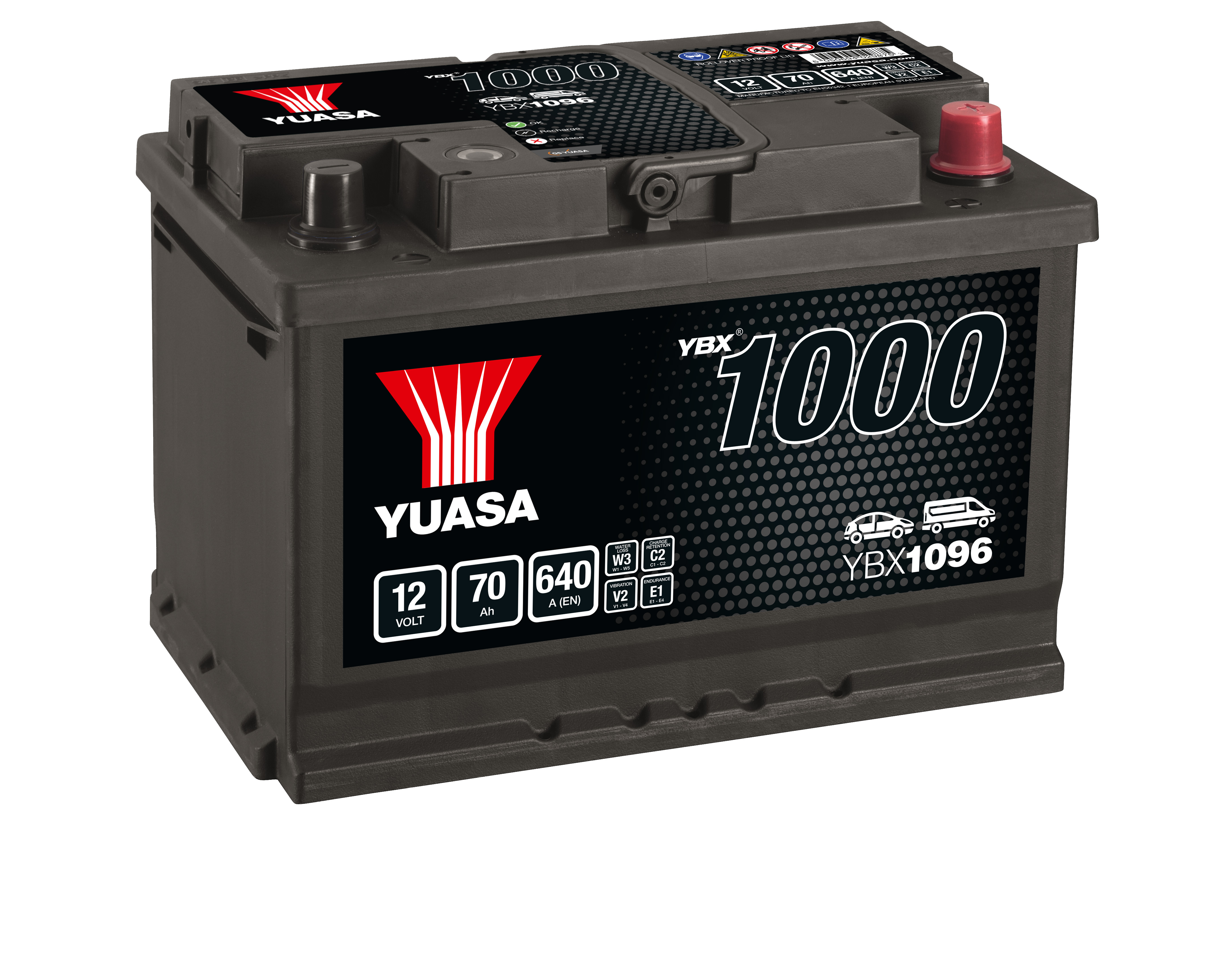 YUASA Starterbatterie YBX1000 SMF 12 V, 70 Ah, 640 A ybx1096 12V 68Ah 640A für Vaughall Opel Ford Mercedes Volvo Fiat Iveco TOYOTA BMW VW Suzuki