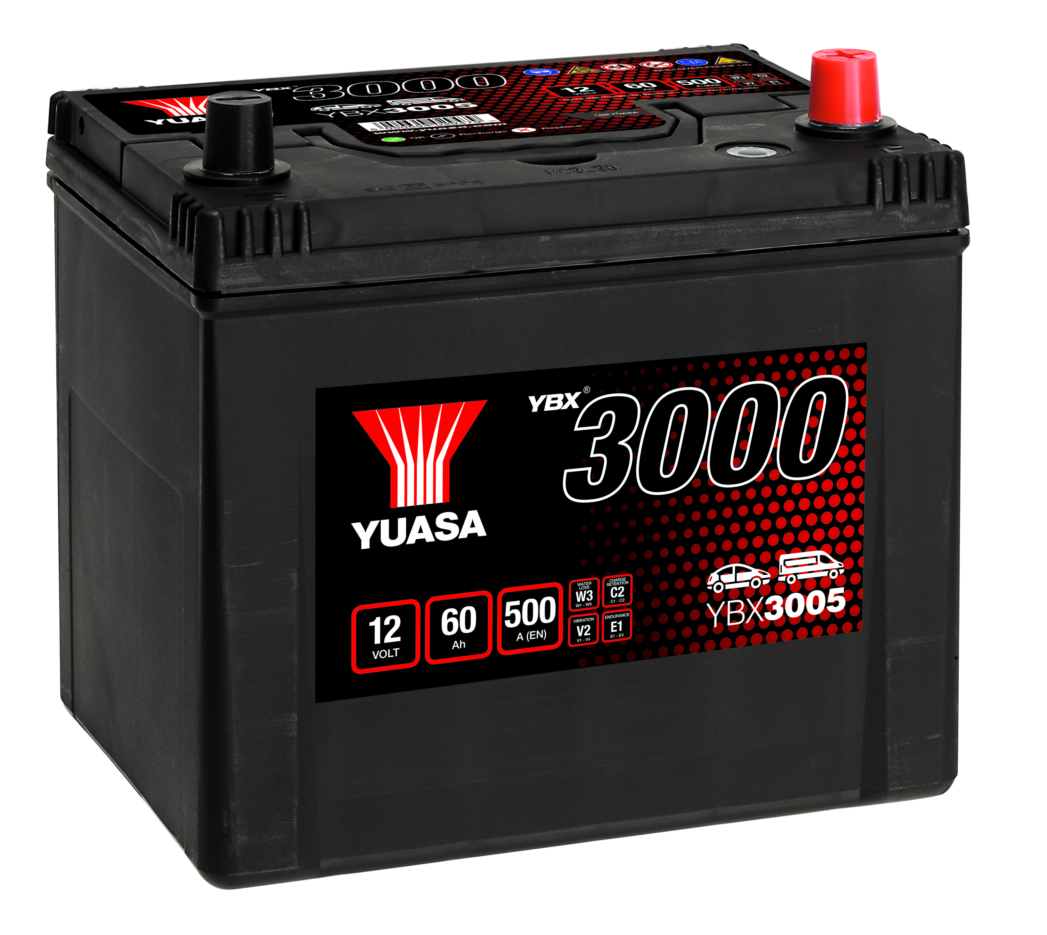 YUASA Starterbatterie YBX3000 SMF 12 V, 60 Ah, 500 A ybx3005 12V 68Ah 500A für TOYOTA KIA NISSAN MITSUBISHI HONDA HYUNDAI MAZDA Ford Suzuki Citroën/P