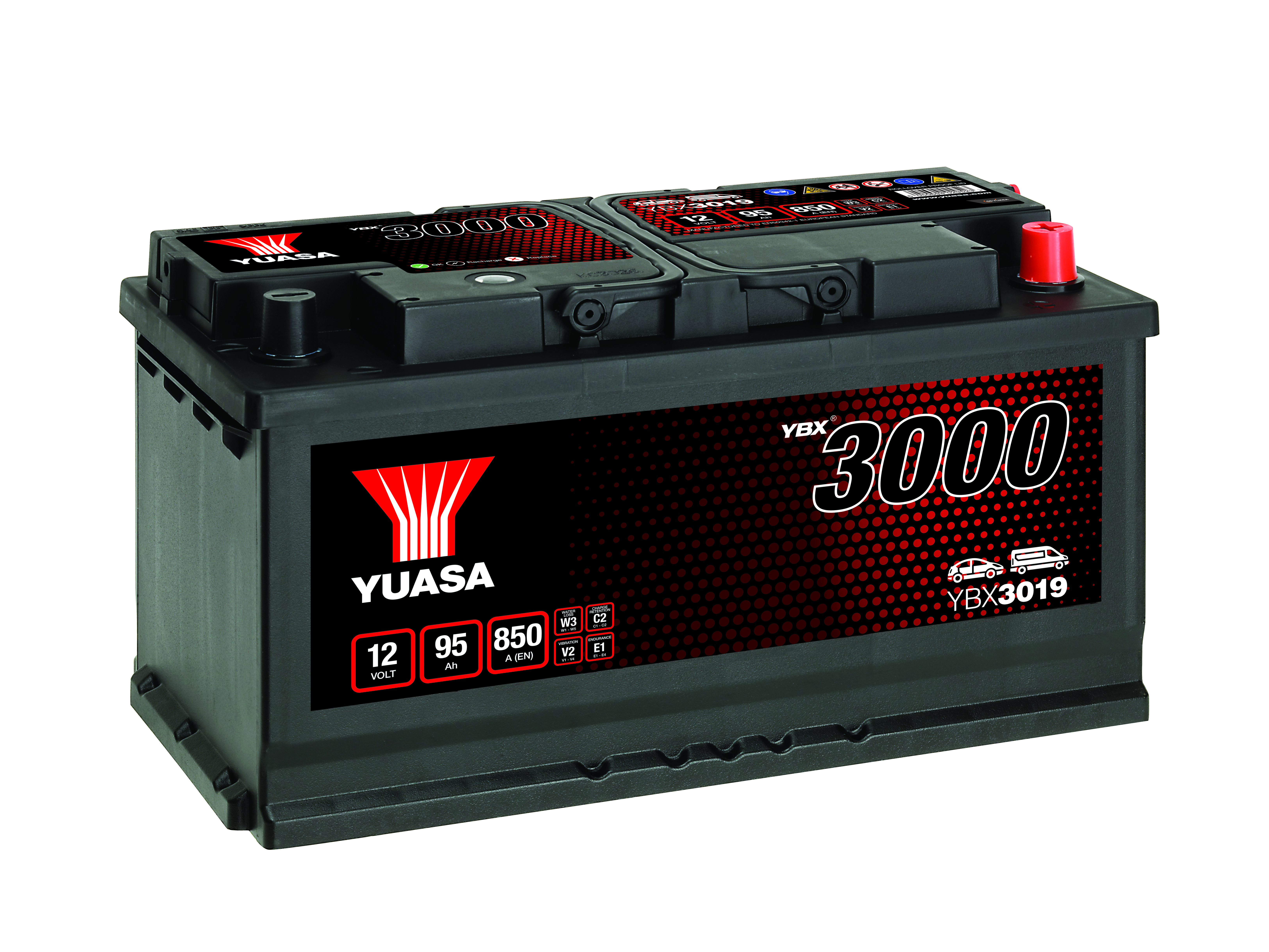 YUASA Starterbatterie YBX3000 SMF 12 V, 95 Ah, 850 A ybx3019 12V 68Ah 850A für Opel Fiat Iveco ASTON MARTIN Volvo Mercedes ALFA ROMEO LANCIA VAU