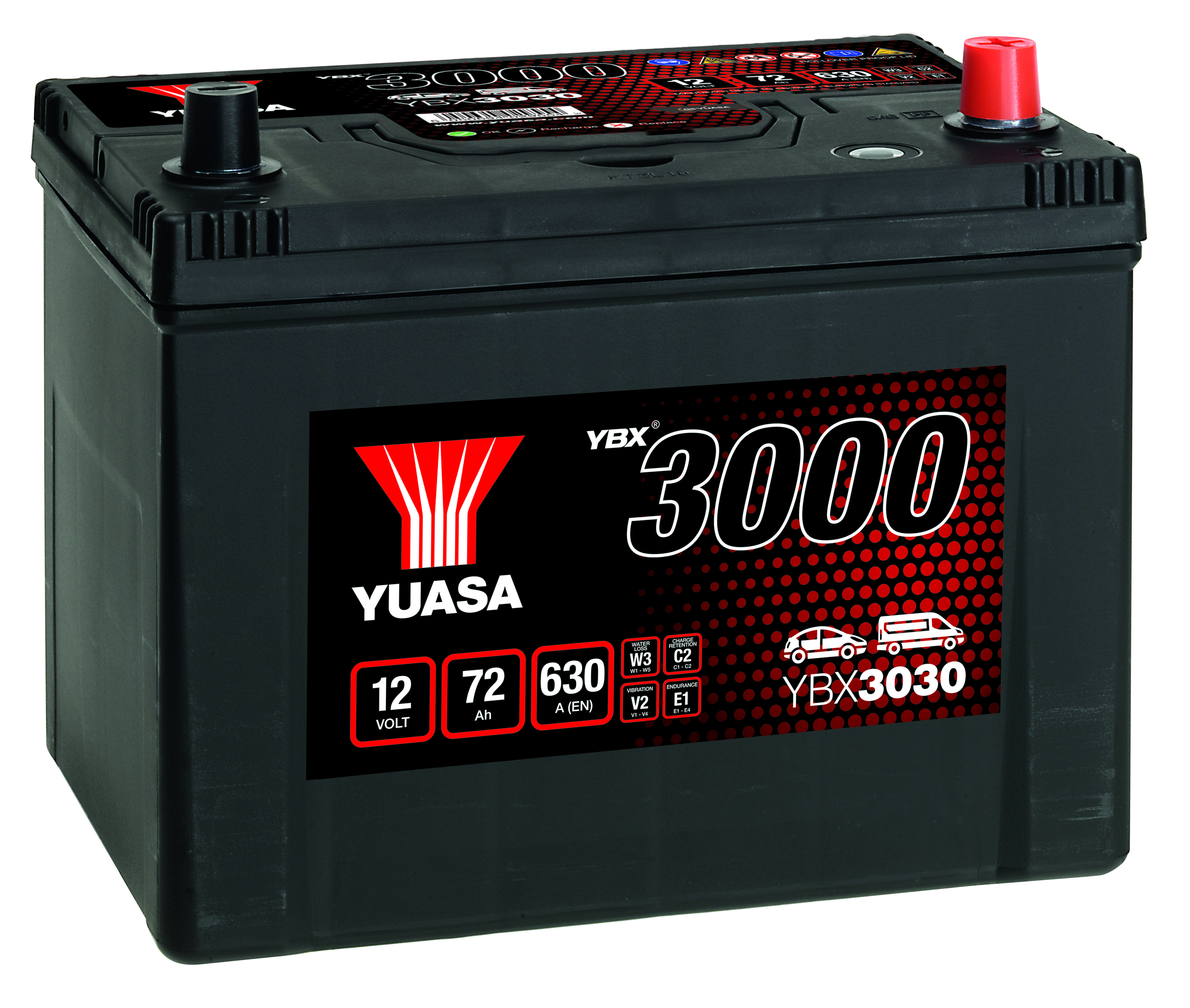 YUASA Starterbatterie YBX3000 SMF 12 V, 72 Ah, 630 A ybx3030 12V 68Ah 600A für Ford TOYOTA HYUNDAI KIA RENAULT NISSAN